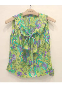 縫い代付き印刷済み型紙　Kiwicotton　　リボンタイ付きノースリーブブラウス