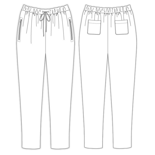 型紙通販　LR40053 テーパードニットパンツ〜ウエストゴム＆リボン細⼝パンツ、ニット地⽤