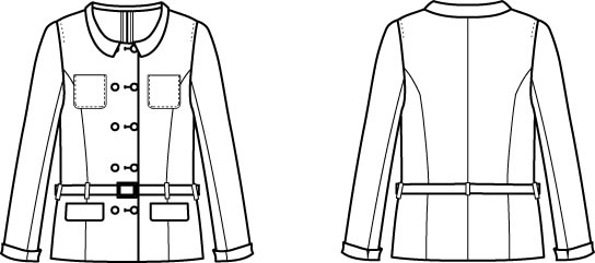型紙通販、ベルテッド、ダブルブレスト　フラットカラージャケット