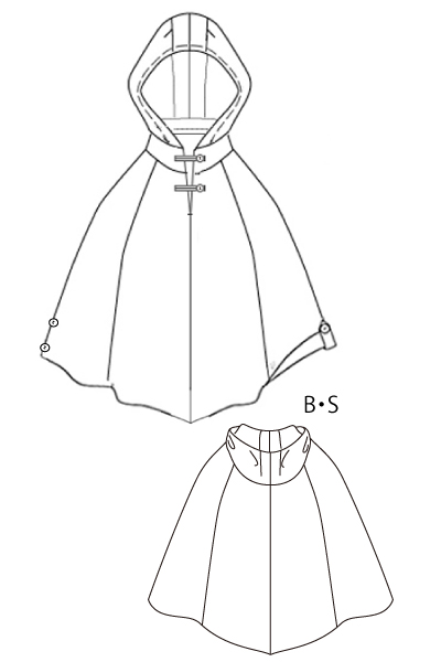 PDF洋裁型紙、パターン通販　フード付きポンチョ