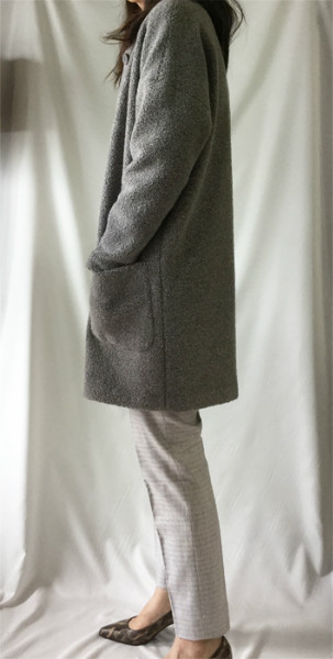 3Proudi クルーネックロングカーディガン　襟なし　型紙通販　ニット地専用