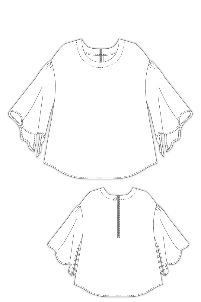 型紙通販  立体裁断 6Shona フレアースリーブブラウス
