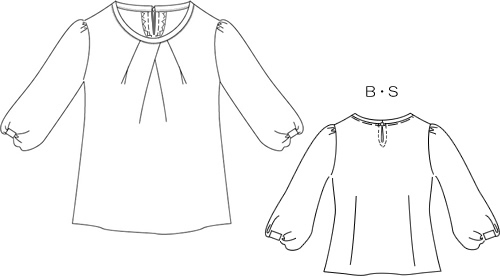 型紙通販  ピンタック、裾切り替えブラウス  6Linalua～リナルア