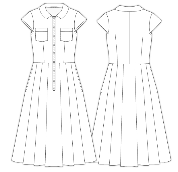 8Argo フラットカラー、タックスカートシャツワンピース 型紙通販 立体裁断