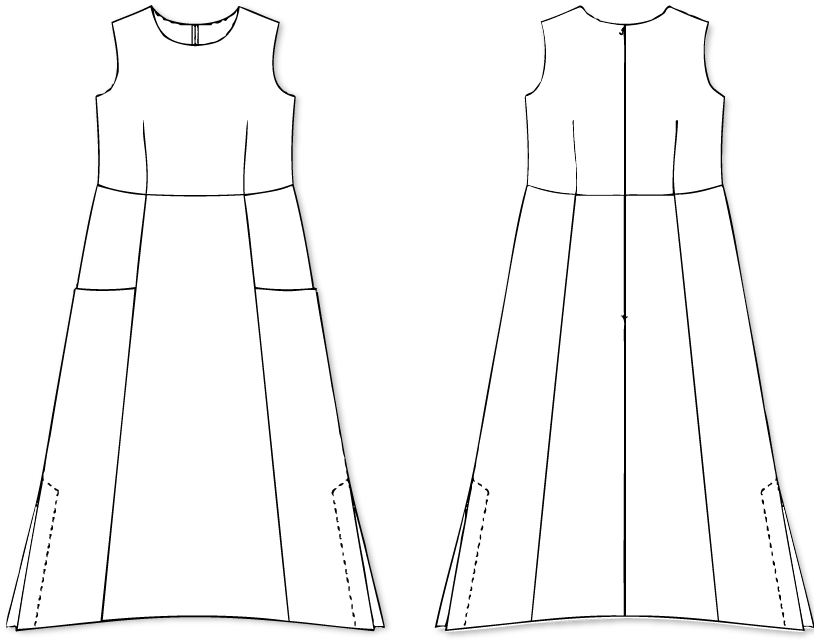 8Balletta_en 切り替えポケット付きフレアーワンピース　型紙通販　立体裁断
