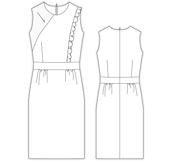 8Daurie 片側フリル付きノースリーブワンピース 型紙通販 立体裁断