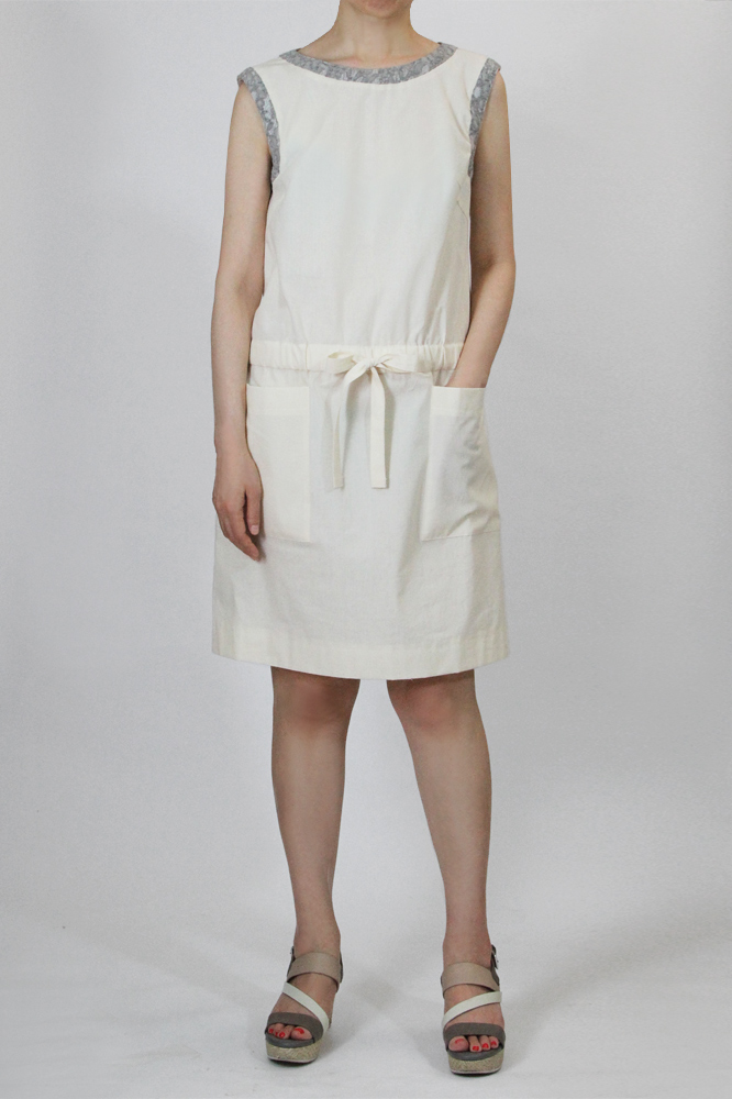 8Lim 衿、袖ぐり切り替え、ウエストリボンワンピース　型紙通販　立体裁断