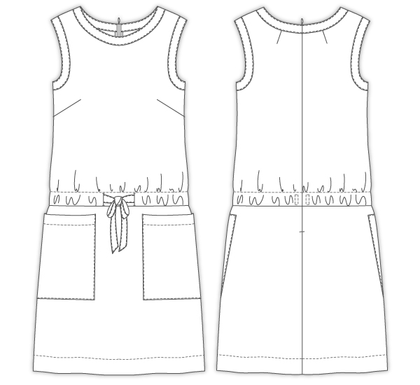 8Lim 衿、袖ぐり切り替え、ウエストリボンワンピース　型紙通販　立体裁断