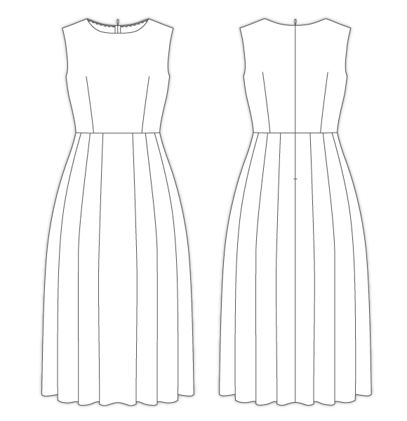 Sisbon ノースリーブミディ丈タックドレス ワンピース 型紙通販 立体裁断
