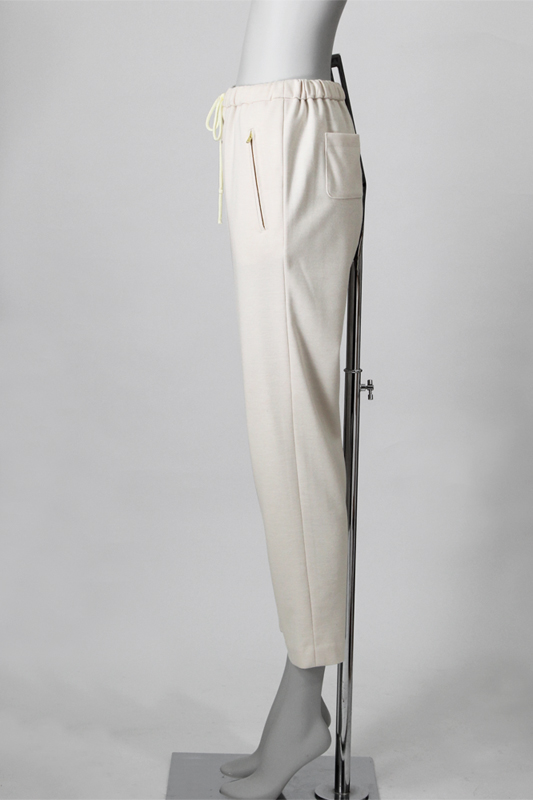 型紙通販　LR40053 テーパードニットパンツ〜ウエストゴム＆リボン細⼝パンツ、ニット地⽤