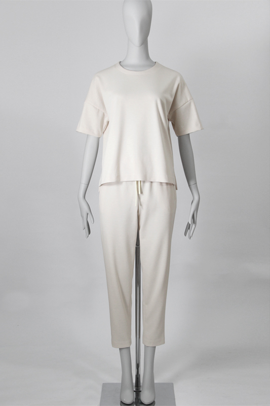 型紙通販　LR40053 テーパードニットパンツ〜ウエストゴム＆リボン細⼝パンツ、ニット地⽤