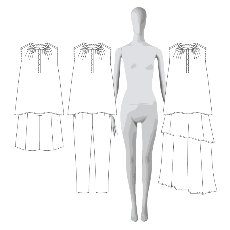 LR50052 前立付きギャザータンクブラウス　型紙通販　立体裁断