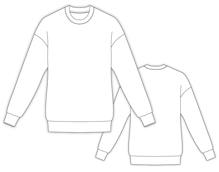 洋裁用型紙通販　型紙通販　LR70054 ドロップショルダー　ナローネックトレーナー　ダウンロード型紙　立体裁断